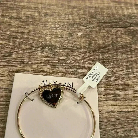NWT Alex & Ani Expandable Bangle Charm Bracelet SISTER Studded Shiny Gold - Picture 3 of 6
